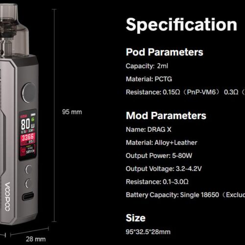 specifications voopoo drag x mod pod kit