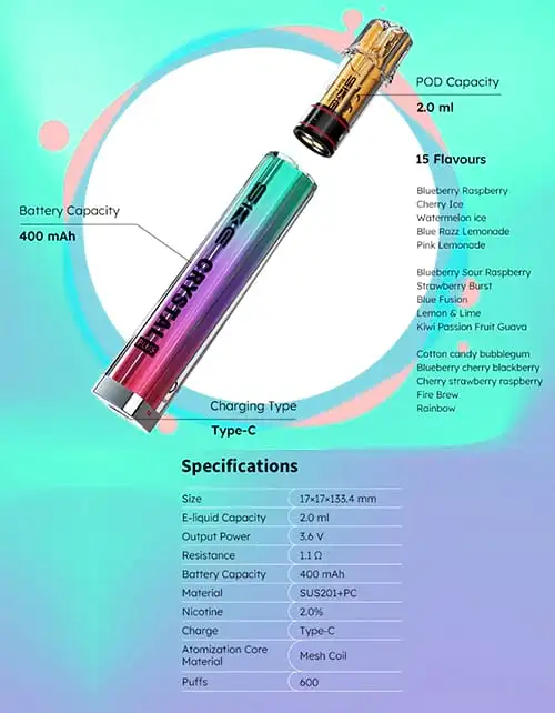 SKE Crystal PLUS Pod System Kit | Rechargeable 400mAh | Mod Only - Image 6