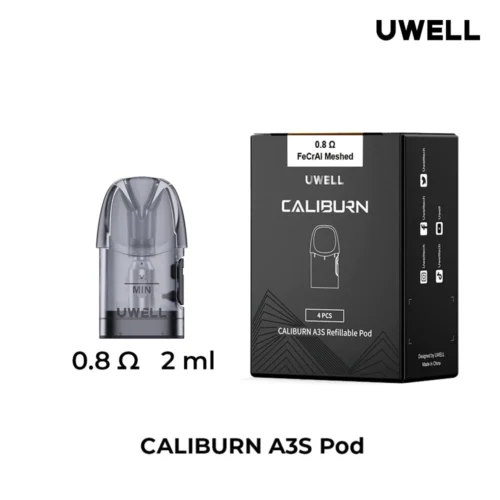 Uwell Caliburn A3S Replacement Pods - 4pcs/pack | Side Fill | 0.8 Ohm Mesh