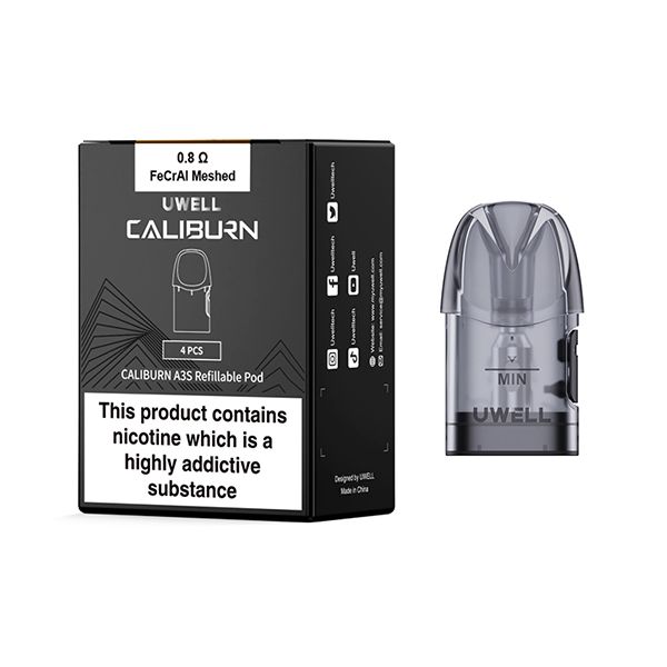 Uwell Caliburn A3S Replacement Pods - 4pcs/pack | Side Fill | 0.8 Ohm Mesh - Image 4