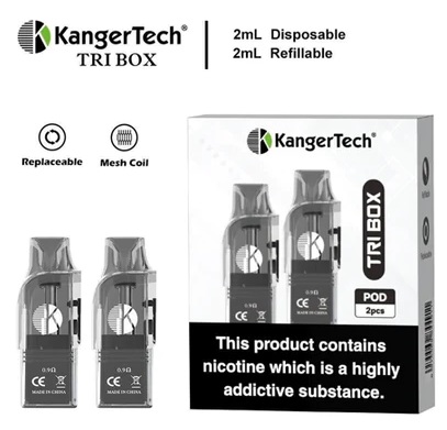 KangerTech Tri Box Refillable Pods - 2ml - 0.9Ω Mesh 2pcs/pack