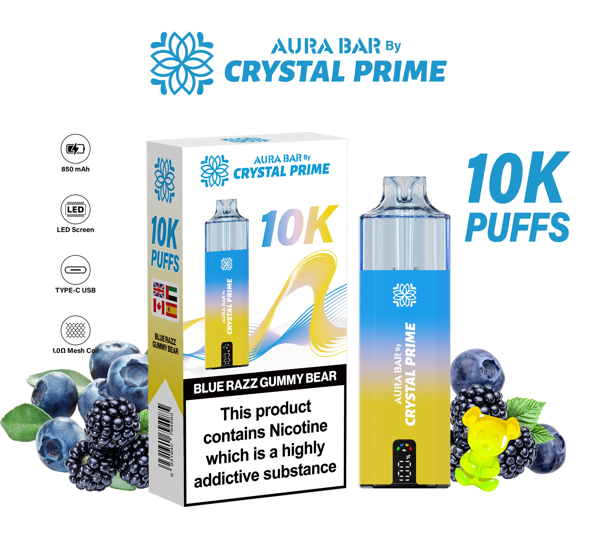Crystal Prime Aura Bar 10K prefilled vape device
